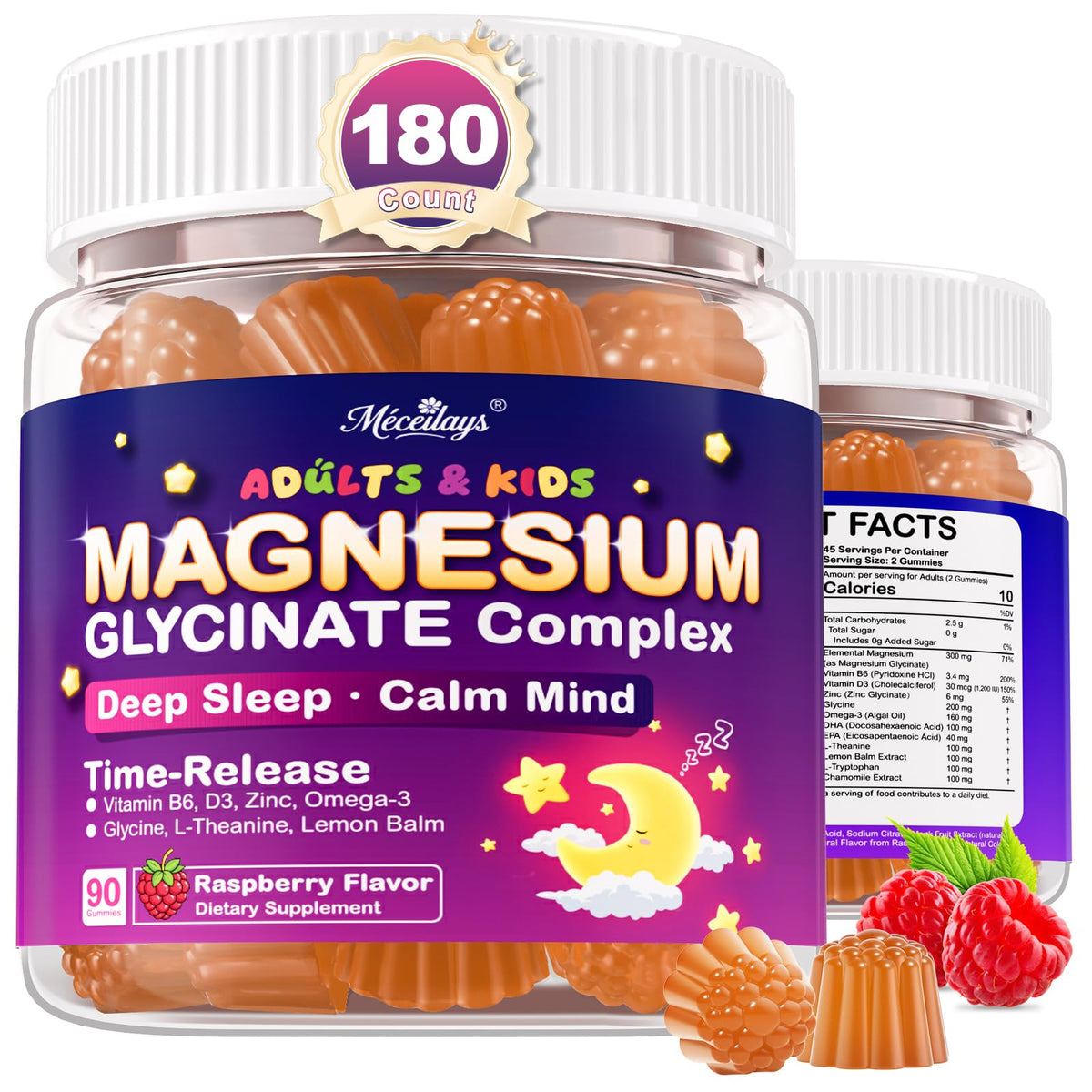Gummies de Magnésium Glycinate Meceilays 180 gummies saveur framboise