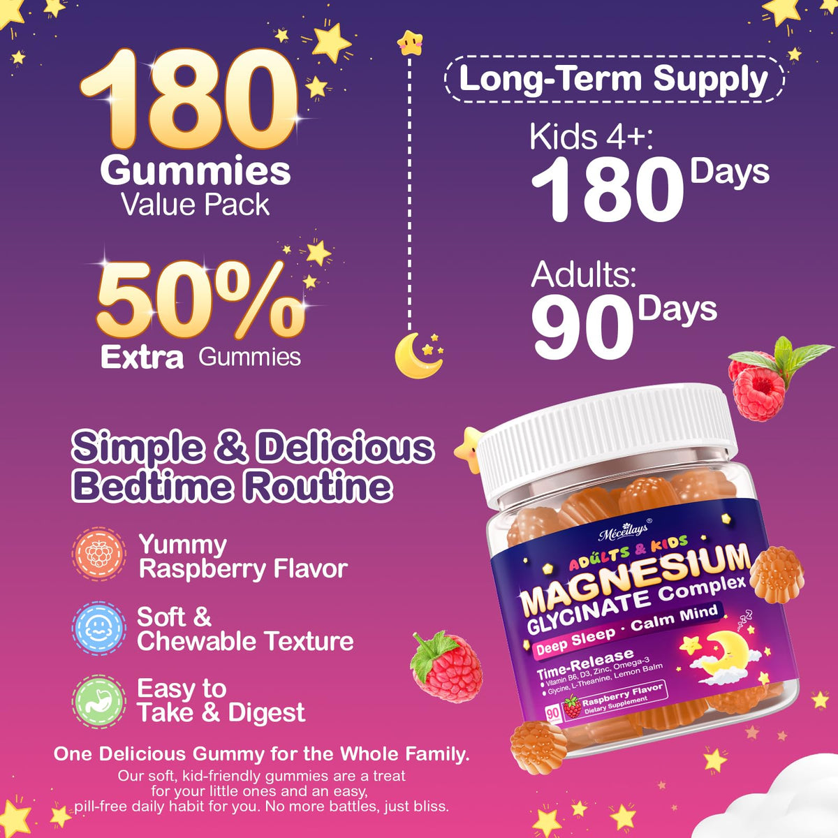 Gummies de magnésium glycinate Meceilays sur un fond coloré