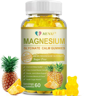 Gummies de magnésium glycinate MENXI, 60 gummies au goût ananas