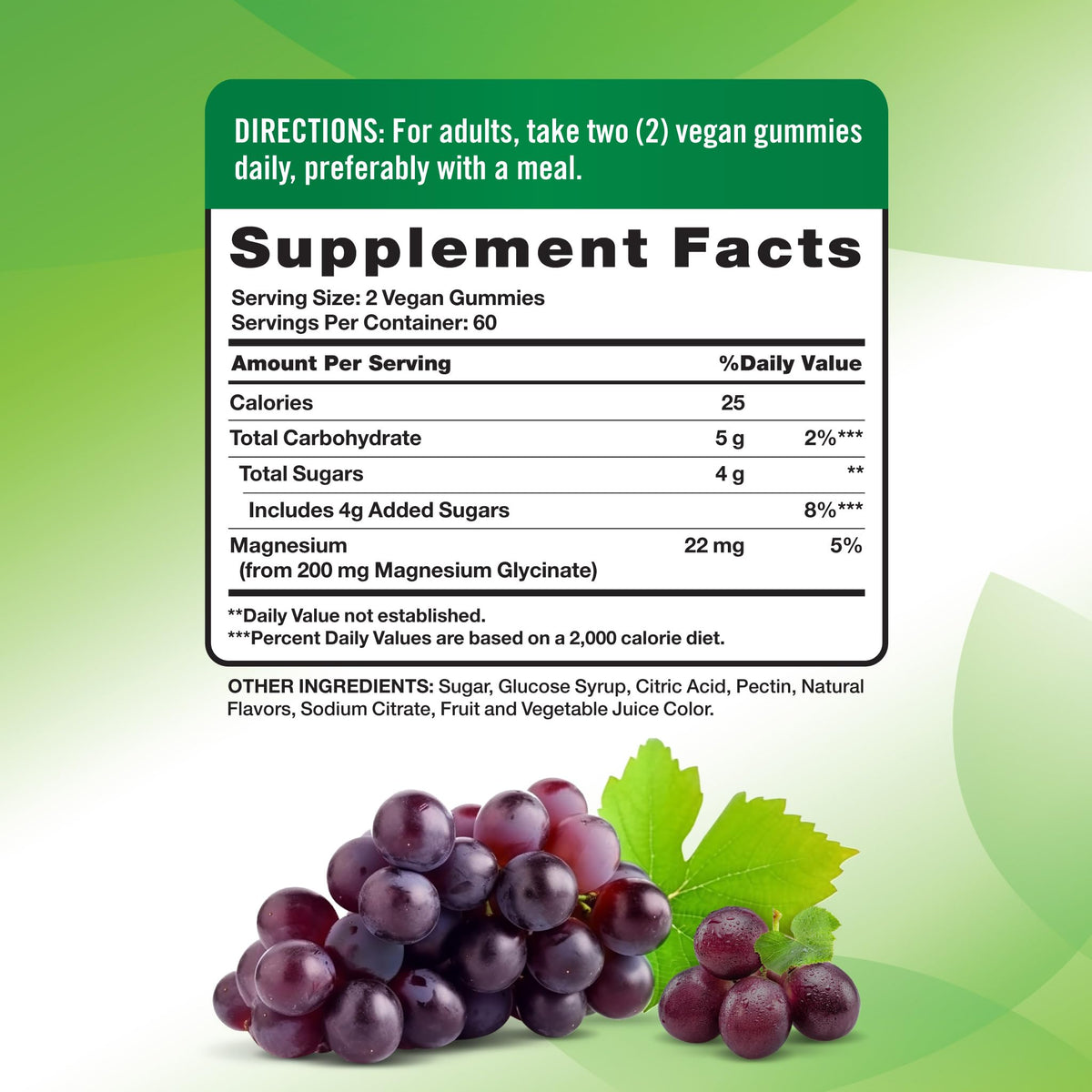 Gummies de Magnésium Glycinate Nature's Truth 200mg 120 Comp. arrière de l'emballage