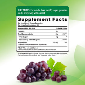 Gummies de Magnésium Glycinate Nature's Truth 200mg 120 Comp. arrière de l'emballage