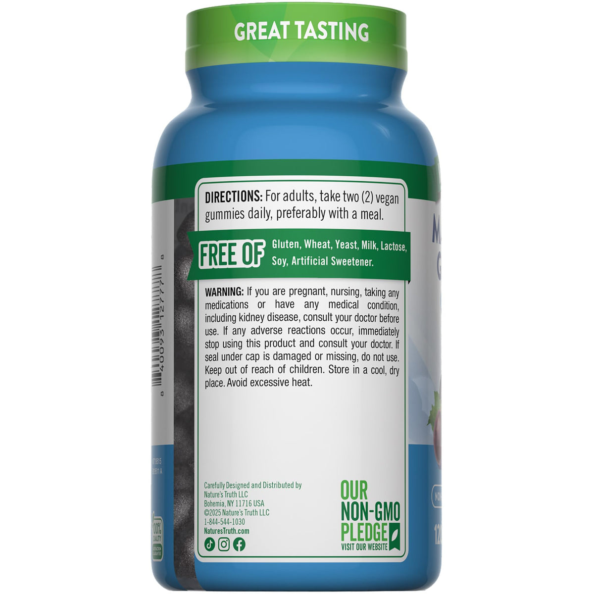 Gummies de Magnésium Glycinate Nature's Truth 200mg 120 Comp. avec une main tenant une gummy