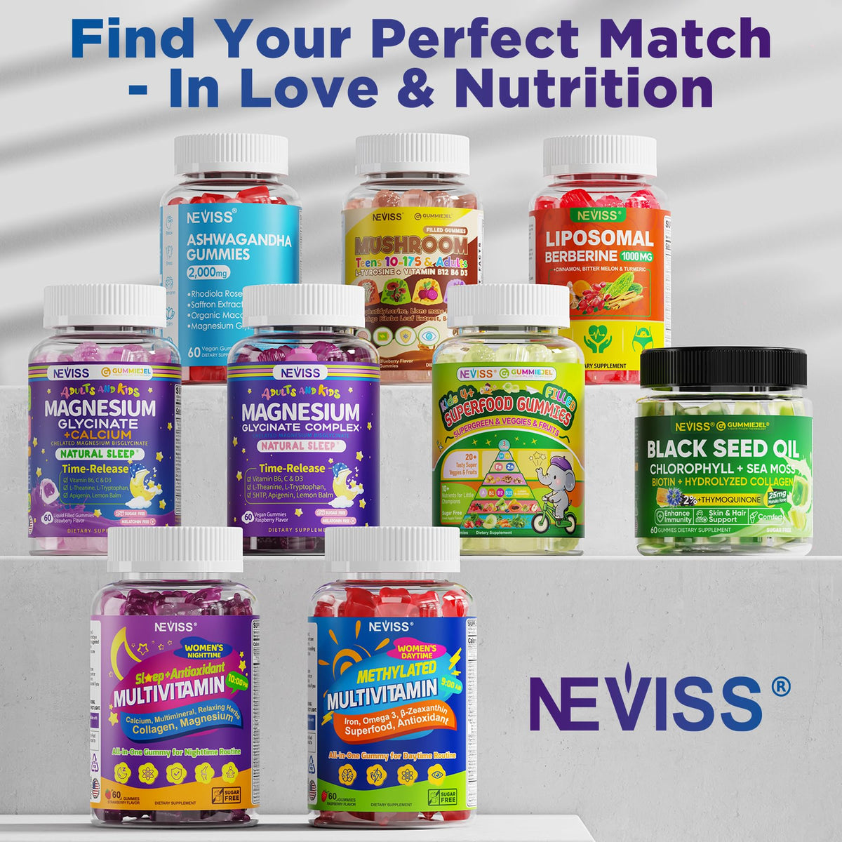 Gummies de magnésium glycinate NEVISS, vue de côté avec étiquette
