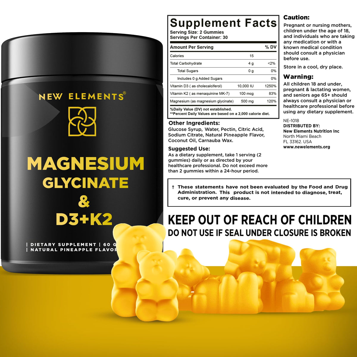 Gummies de magnésium glycinate New Elements sur une table