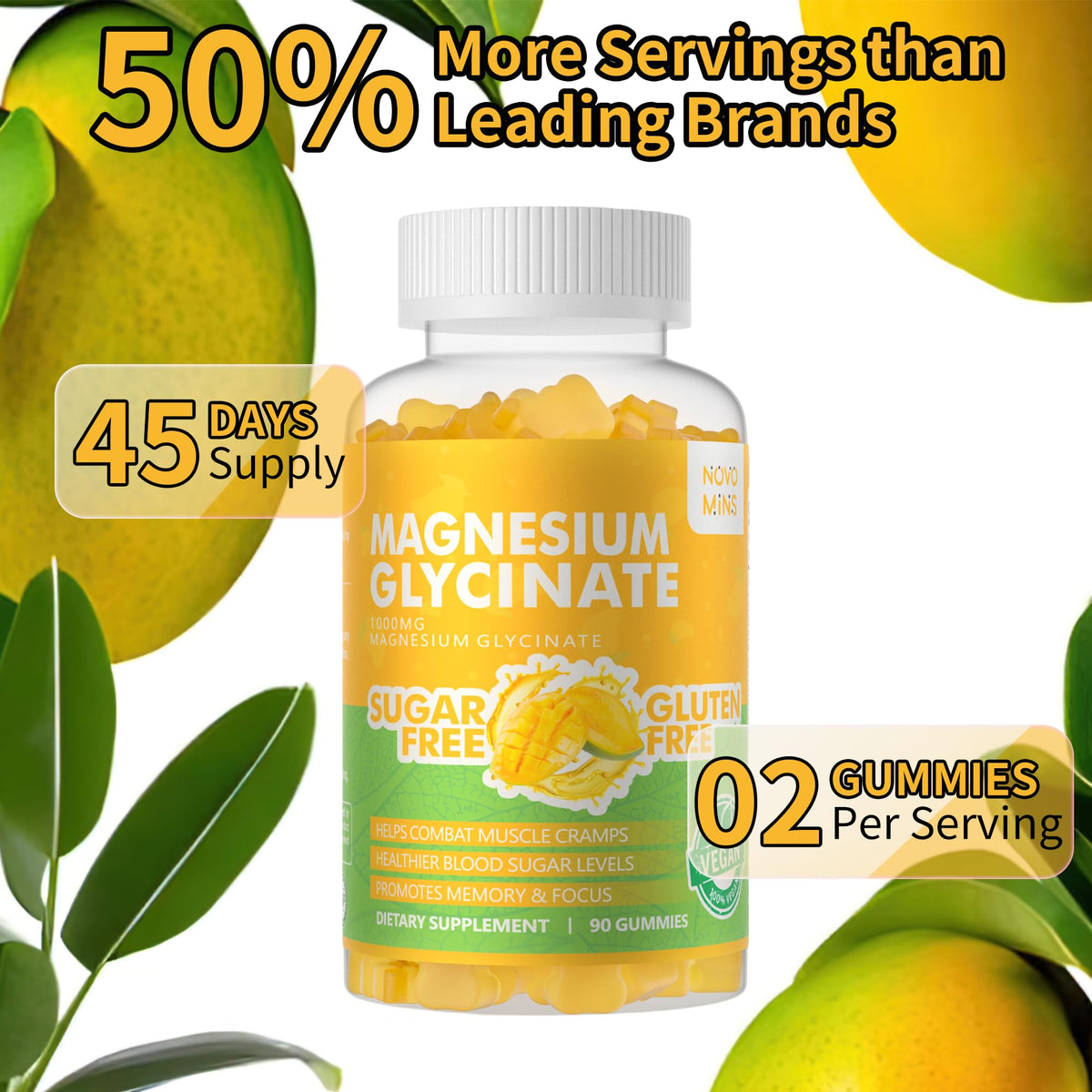 Gummies de magnésium glycinate Novomins avec des ingrédients naturels