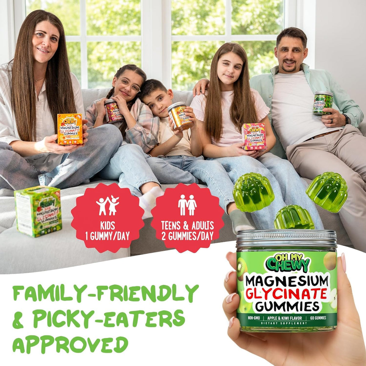 Gummies de magnésium glycinate OH MY CHEWY, avec d'autres compléments alimentaires