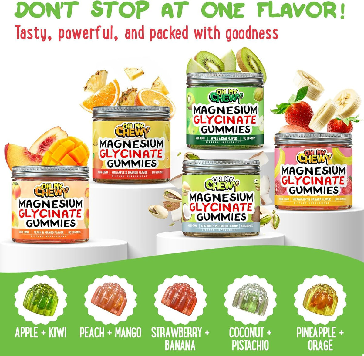 Gummies de magnésium glycinate OH MY CHEWY, présentation sur une table