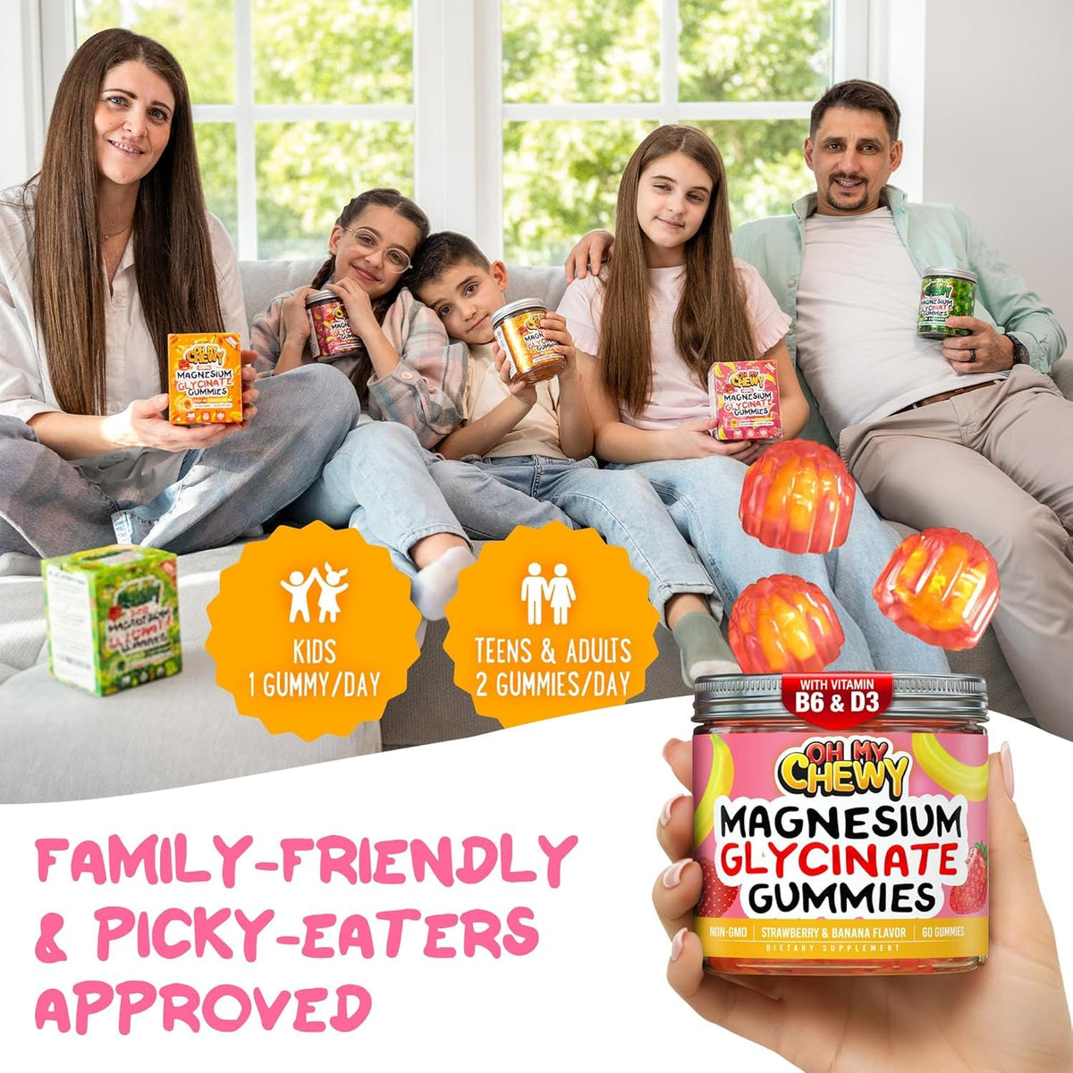 Gummies de magnésium glycinate OH MY CHEWY, utilisation en famille