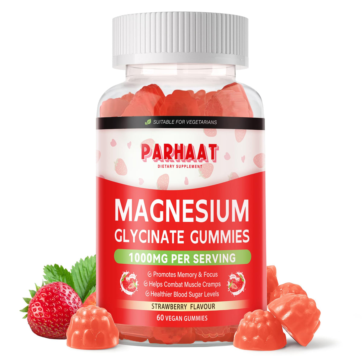 Gummies de magnésium glycinate Parhaat 60 fraise, emballage avant
