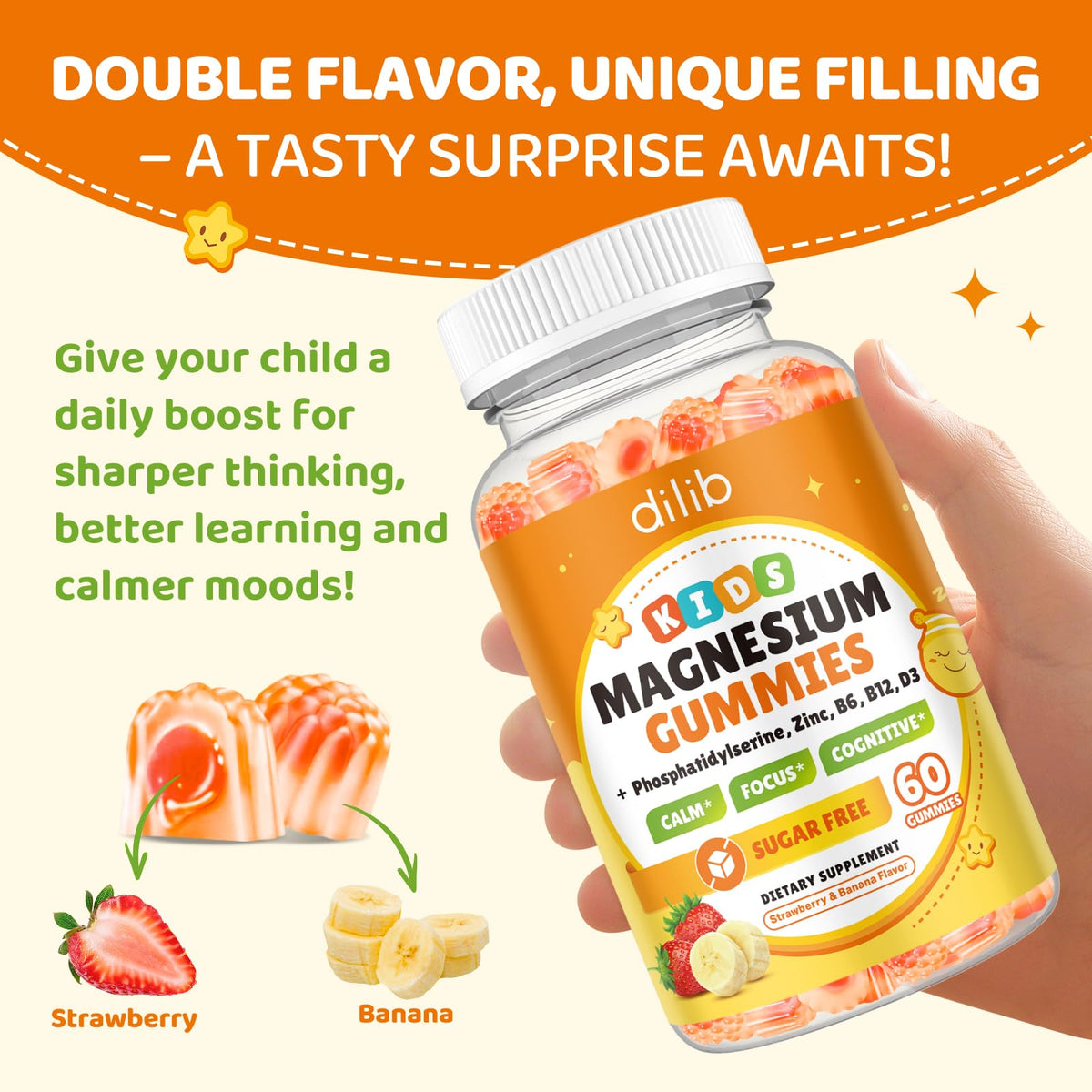 Gummies de magnésium glycinate pour enfants dilib, informations nutritionnelles