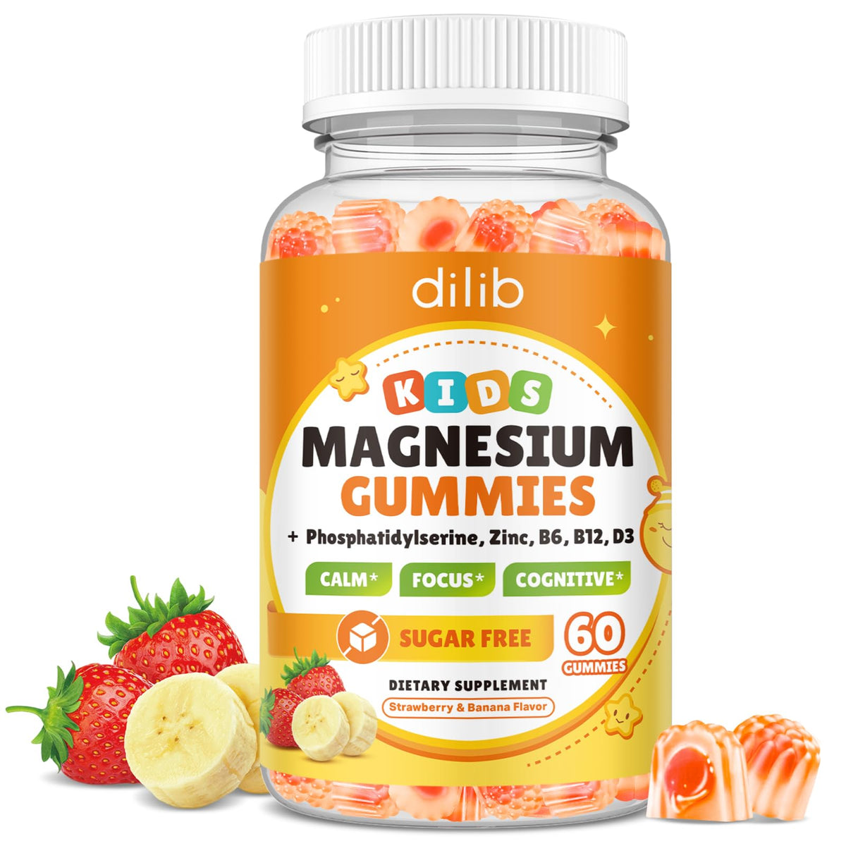 Gummies de magnésium glycinate pour enfants dilib, pot de 60 unités