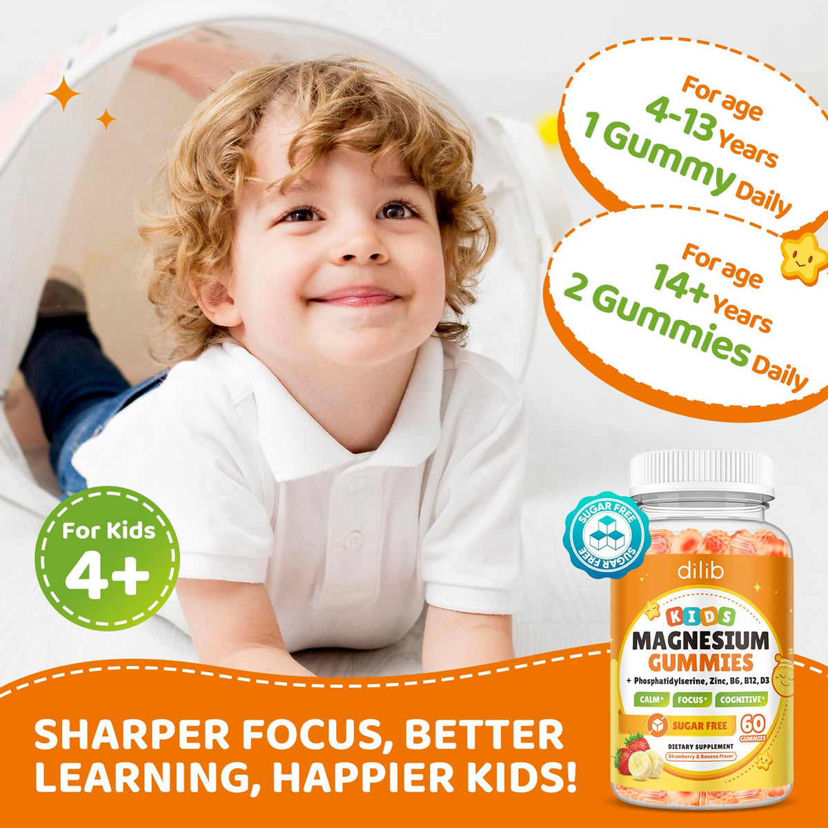 Gummies de magnésium glycinate pour enfants dilib, présentation en gros plan