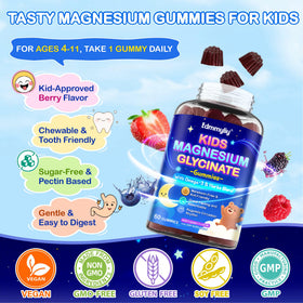 Gummies de Magnésium Glycinate pour enfants Edmmyliy, ingrédients sur l'emballage