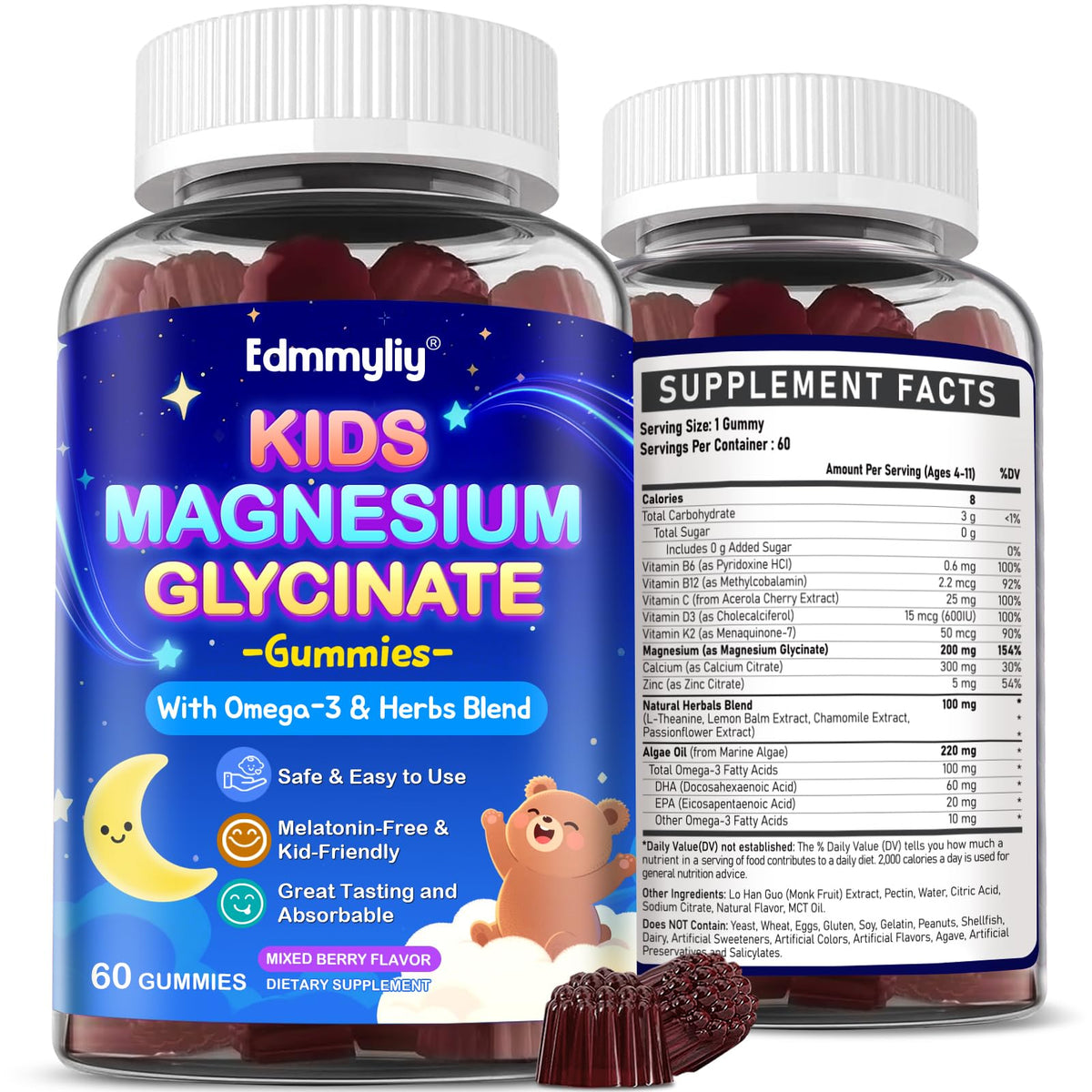 Gummies de Magnésium Glycinate pour enfants Edmmyliy, vue de face