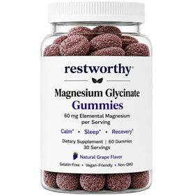 Gummies de magnésium glycinate Restworthy, pot de 60 pièces, saveur raisin