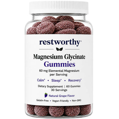 Gummies de magnésium glycinate Restworthy, pot de 60 pièces, saveur raisin