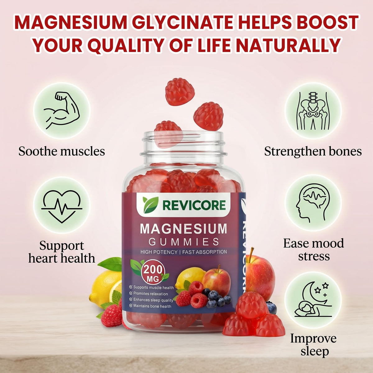 Gummies de magnésium glycinate REVICORE, vue de près