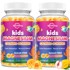 Gummies de magnésium glycinate ReviNutra en emballage avec saveur pêche et mangue