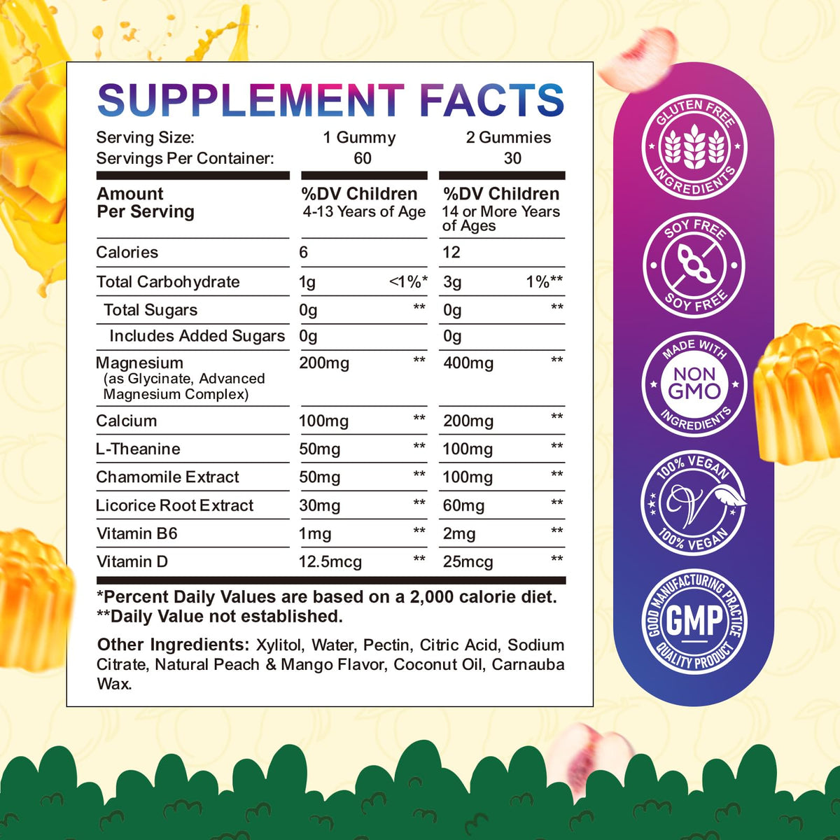 Gummies de magnésium glycinate ReviNutra montrant les ingrédients clés
