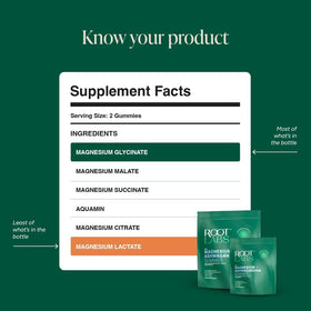 Gummies de Magnésium Glycinate ROOT LABS 675mg, étiquette des ingrédients