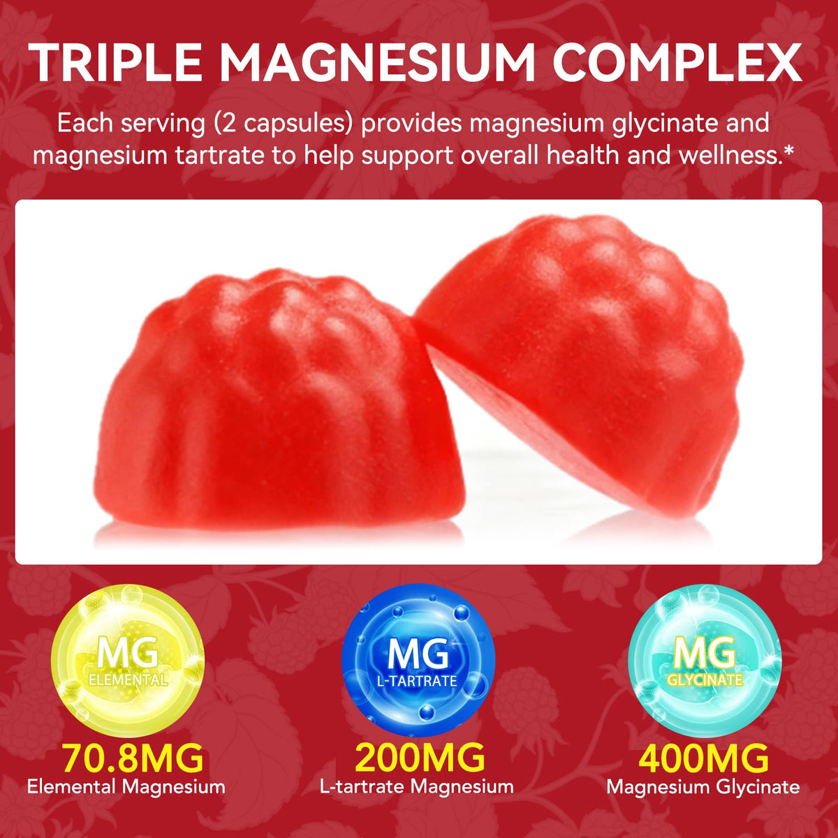 Gummies de Magnésium Glycinate SBHEANGBA avec étiquette nutritionnelle