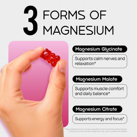 Gummies de magnésium glycinate Selerb, prise en main avec un fond neutre