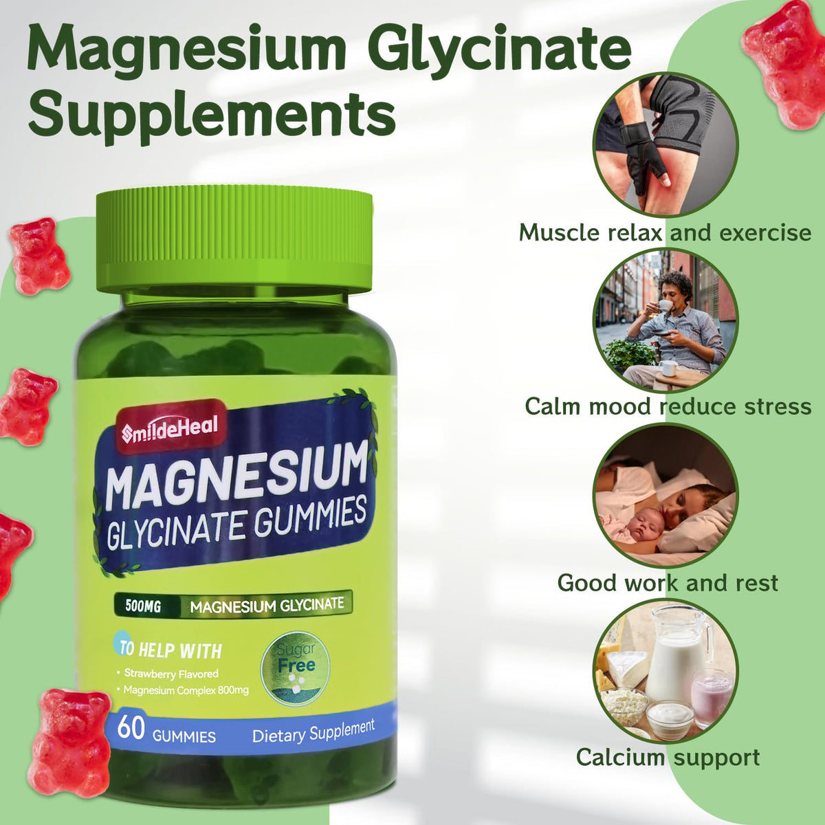 Gummies de magnésium glycinate SmildeHeal dans un bol