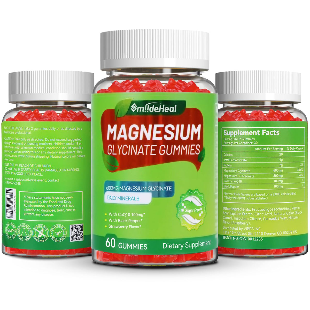 Gummies de magnésium glycinate SmildeHeal, détail des ingrédients