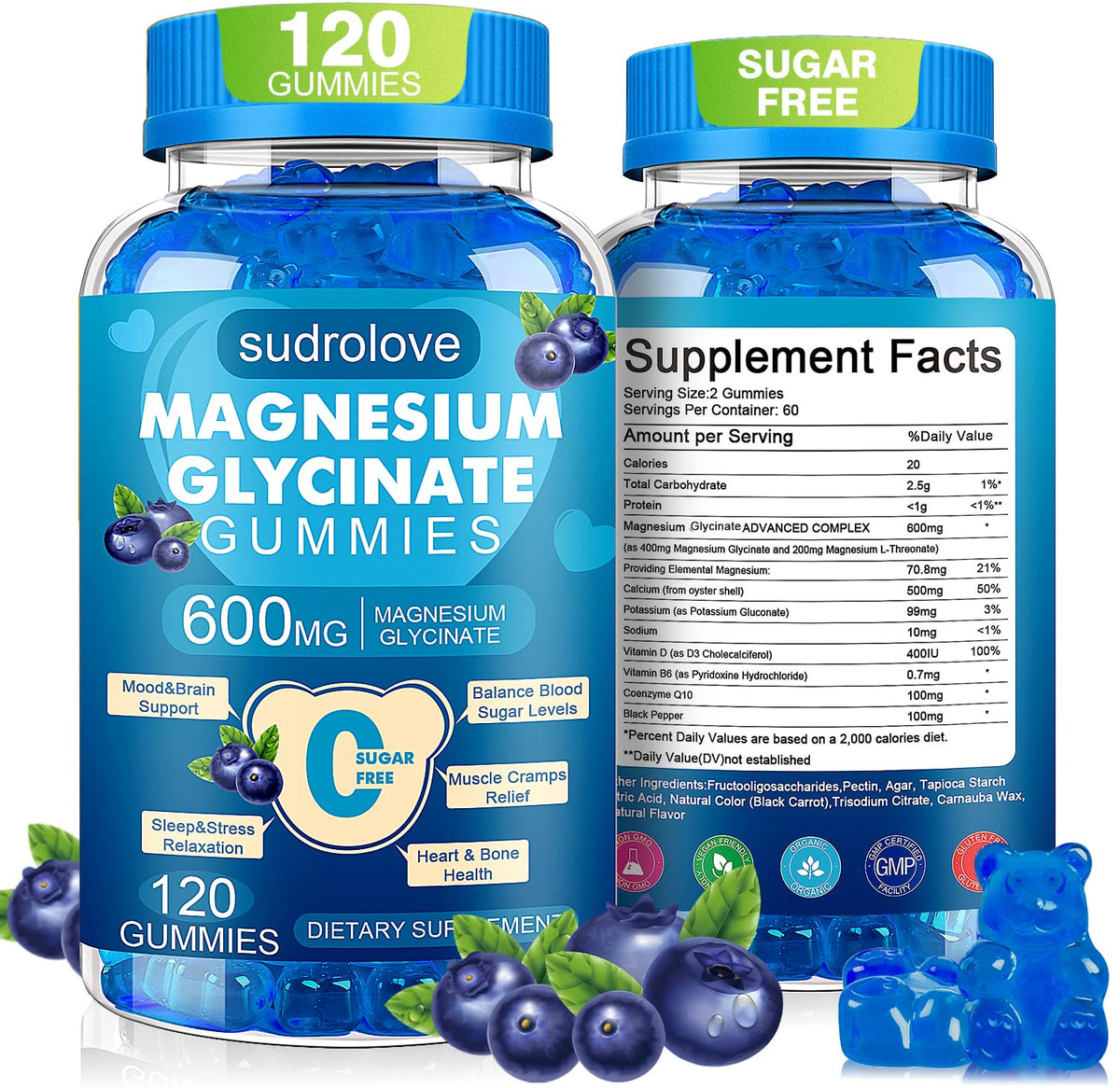 Gummies de magnésium glycinate sudrolove, 120 unités, vue de face