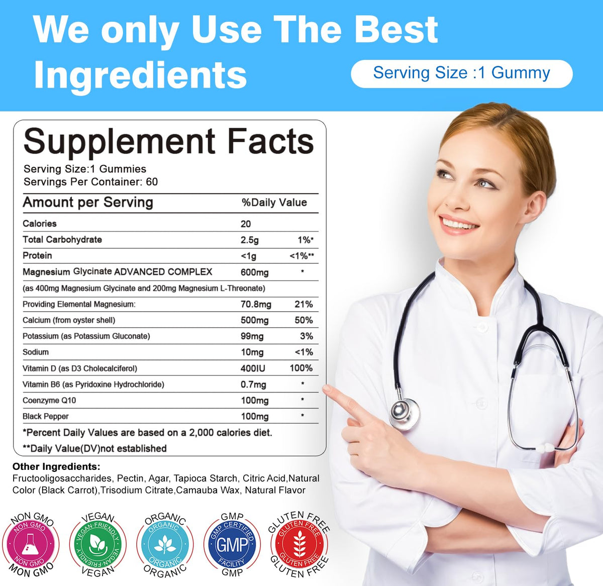 Gummies de magnésium glycinate sudrolove, 600mg, vue de côté