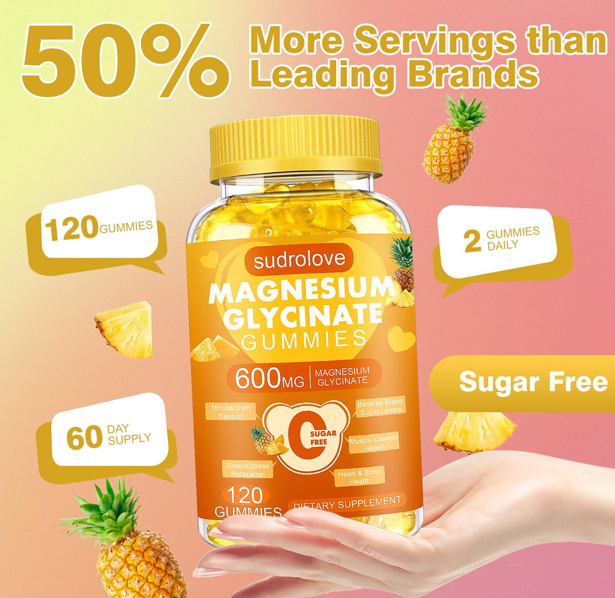 Gummies de magnésium glycinate sudrolove avec ingrédients