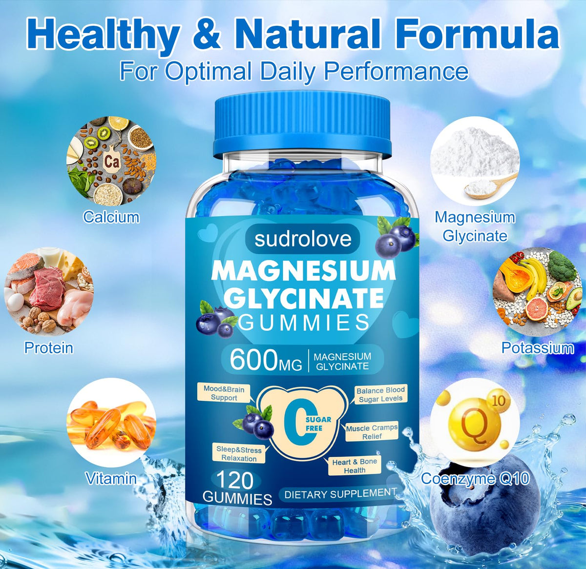 Gummies de magnésium glycinate sudrolove, goût fraise, emballage