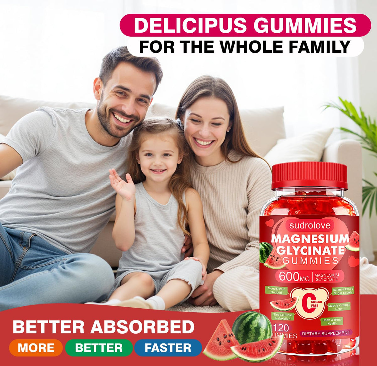 Gummies de magnésium glycinate sudrolove, ingrédients sur l'emballage