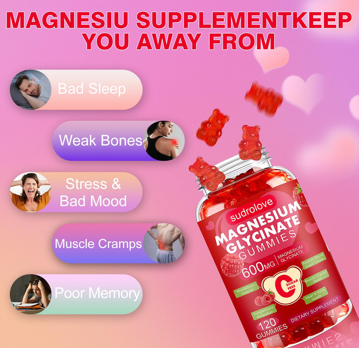 Gummies de magnésium glycinate sudrolove montrant la texture