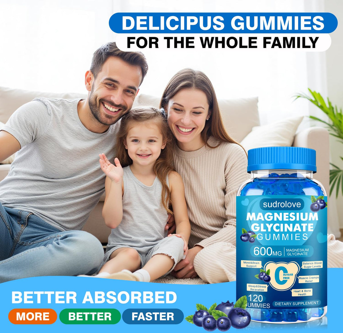 Gummies de magnésium glycinate sudrolove, présentation sur une table