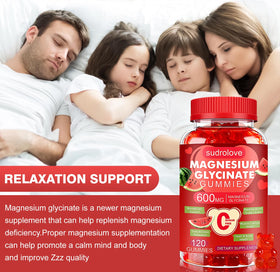 Gummies de magnésium glycinate sudrolove sur une surface en bois