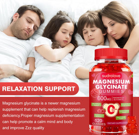Gummies de magnésium glycinate sudrolove sur une table