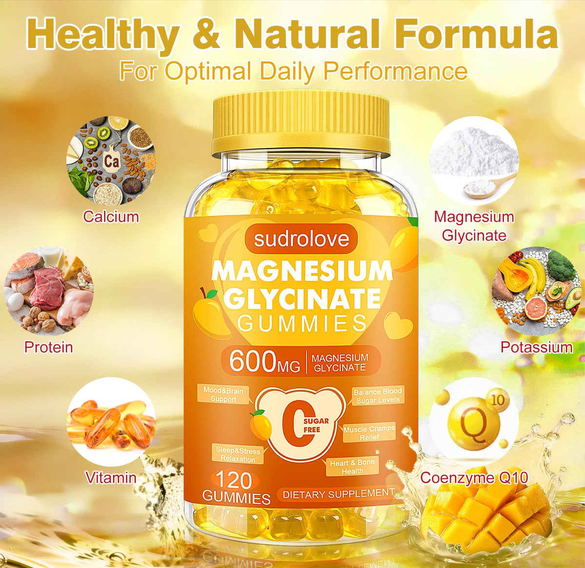 Gummies de magnésium glycinate sudrolove, vue de face avec étiquette