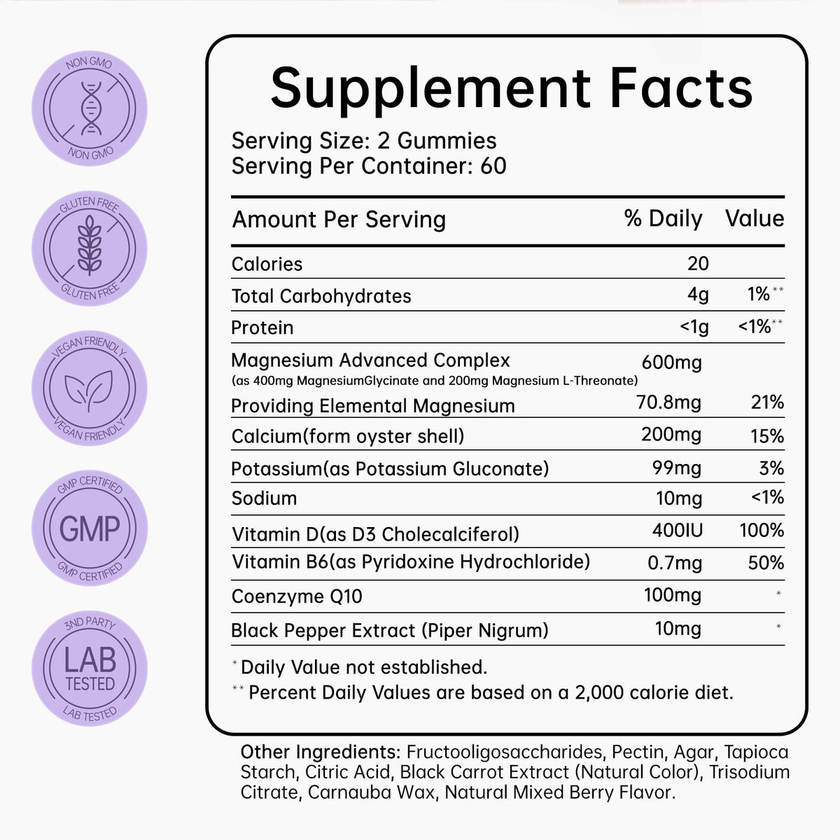 Gummies de magnésium glycinate Supfits 600mg, présentation des gummies