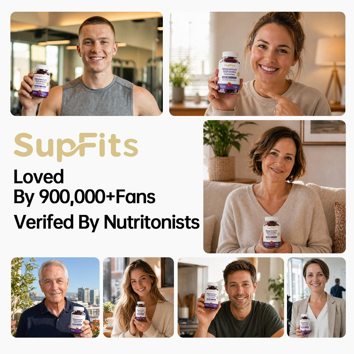 Gummies de magnésium glycinate Supfits avec des fruits en arrière-plan