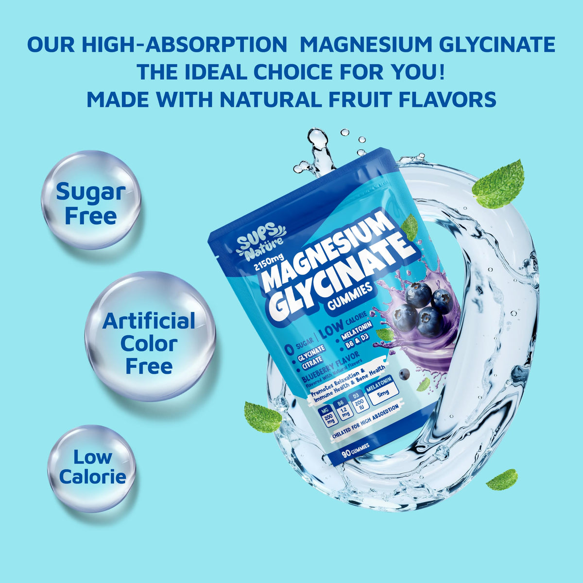 Gummies de magnésium glycinate sups nature avec goût de myrtille