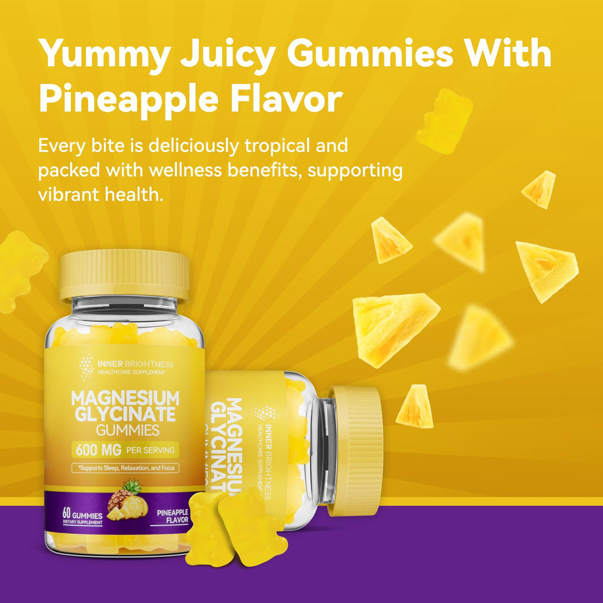 Gummies de magnésium glycinate sur une assiette, vue de dessus