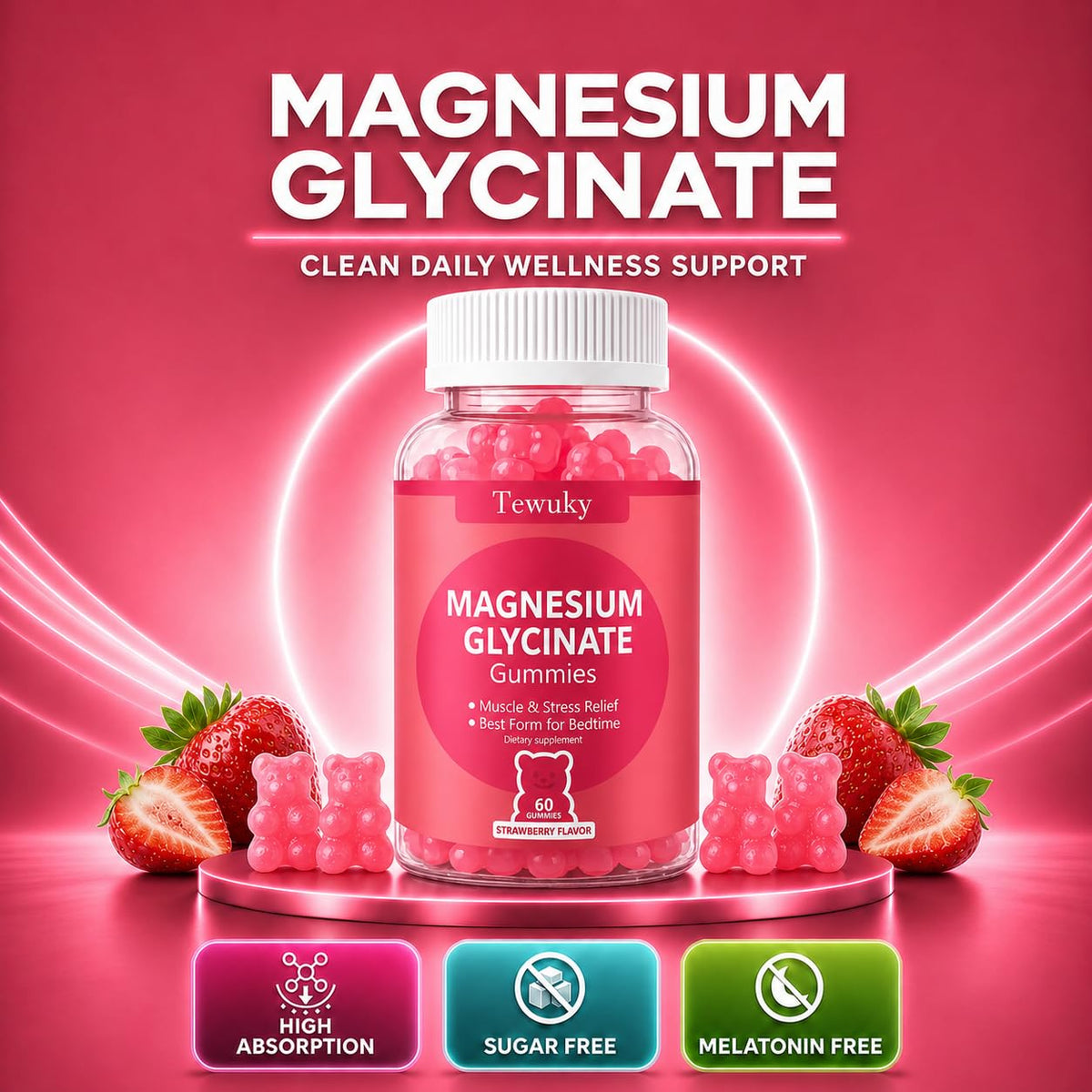 Gummies de magnésium glycinate Tewuky 500mg, en situation