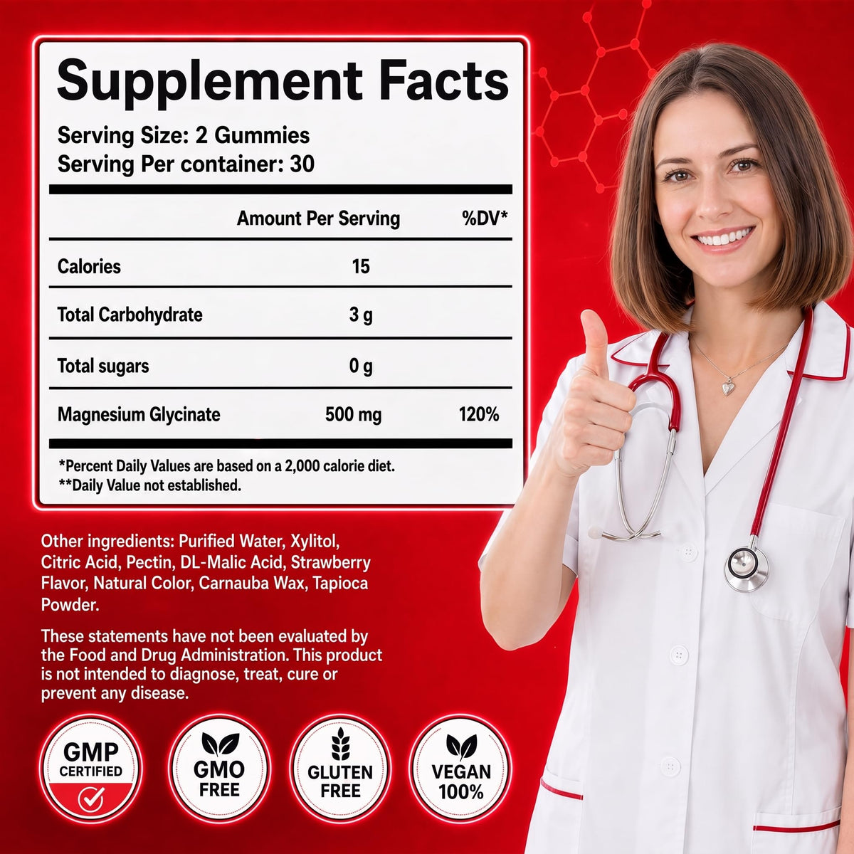 Gummies de magnésium glycinate Tewuky 500mg, présentation