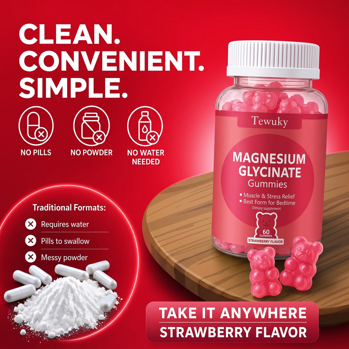 Gummies de magnésium glycinate Tewuky 500mg, vue de dos