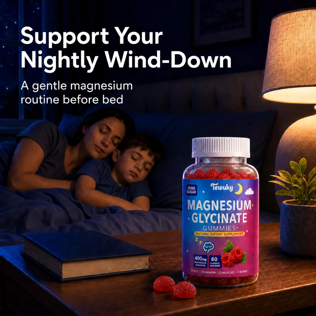 Gummies de Magnésium Glycinate Tewuky dans un bol
