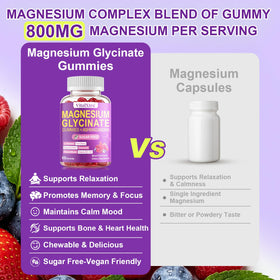 Gummies de magnésium glycinate VitalXtra, présentation sur une surface blanche