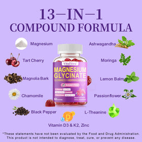Gummies de magnésium glycinate VitalXtra, vue de côté, ingrédients