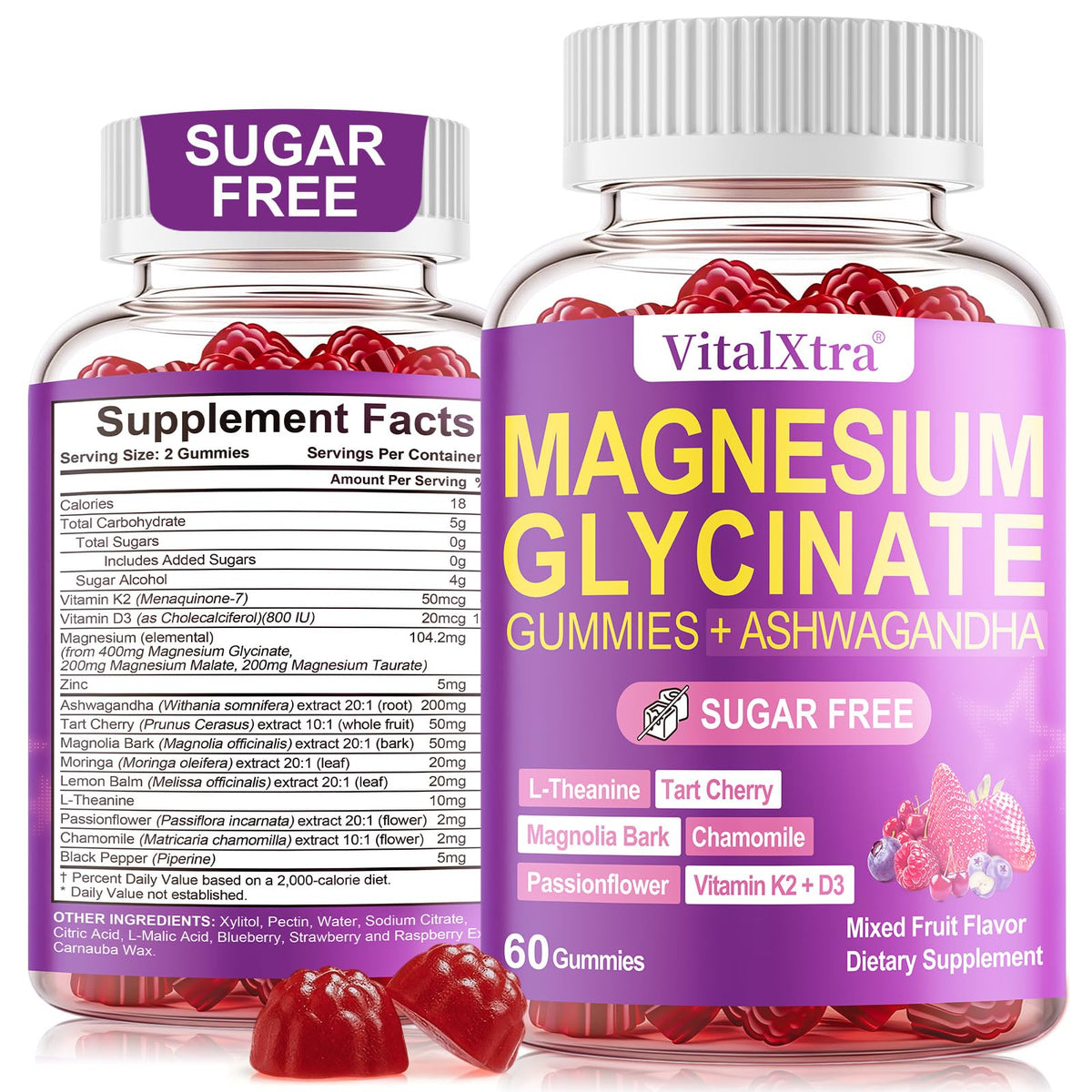 Gummies de magnésium glycinate VitalXtra, vue de face, emballage