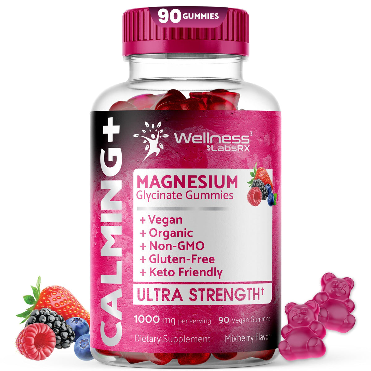 Gummies de Magnésium Glycinate WELLNESS LABSRX 1000mg MixBerry, vue de face